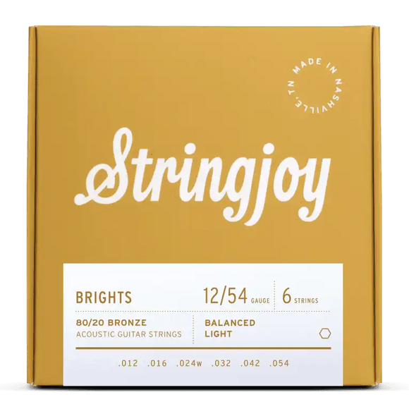 Stringjoy Brights | Light Gauge (12-54) 80/20 Bronze Acoustic Guitar Strings