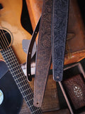 LM Products Premier Leather Guitar Strap Black Western Tooled PM-13 *Free Shipping in the USA*