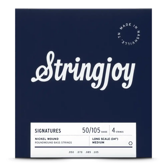 Stringjoy Medium Gauge (50-105) 4 String Long Scale Nickel Wound Bass Guitar Strings