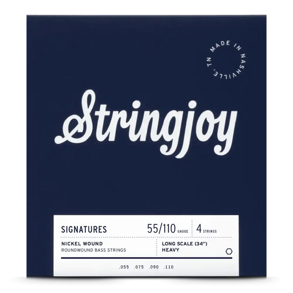 Stringjoy Heavy Gauge (55-110) 4 String Long Scale Nickel Wound Bass Guitar Strings