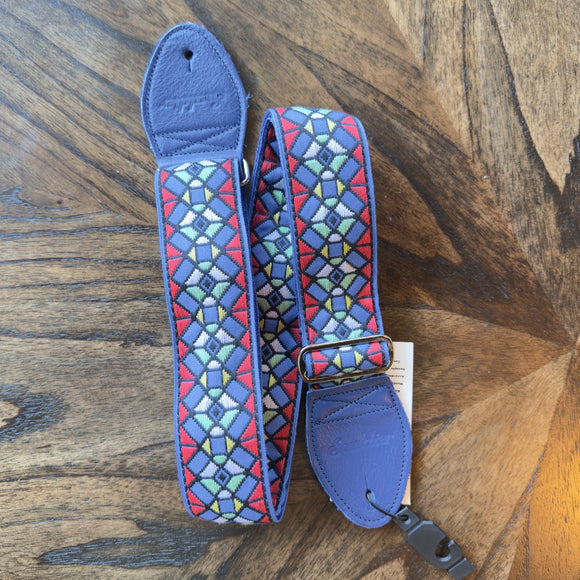 Souldier Guitar Strap Stained Glass Royal Red/Blue with Blue Leather Ends *Free Shipping in the USA*
