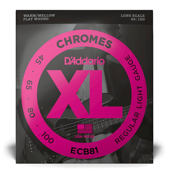 D'Addario Chromes Flat Wound Bass Strings Long Scale 45-100 ECB81