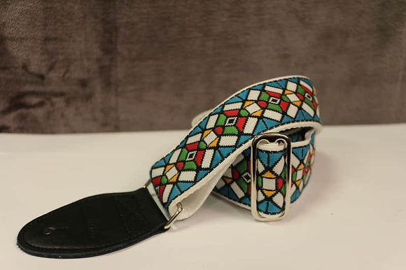 Souldier Stained Glass Blue Guitar Strap with Black Leather Ends *Free Shipping in the USA*
