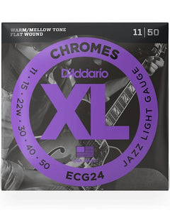 D'Addario ECG24 XL Chromes Flatwound Electric Guitar Strings, Jazz Light Gauge Standard