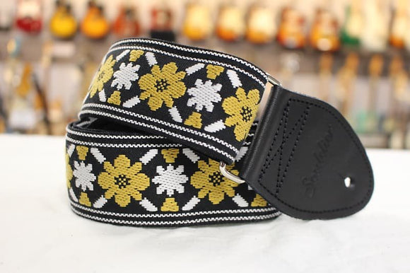 Souldier Tulip Rooftop Lennon Gold Flower Guitar Strap with leather ends *Free Shipping in the USA*