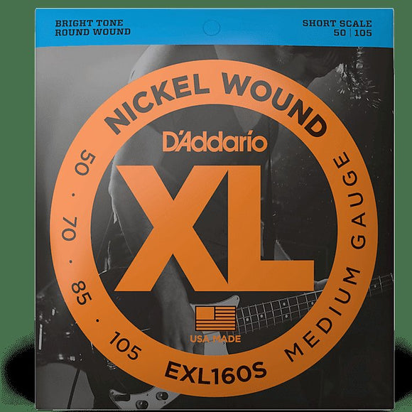 D'Addario EXL160S Nickel Wound Short Scale Bass Guitar Strings, Medium Gauge