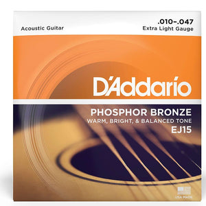 D'Addario EJ15 Phosphor Bronze Acoustic Guitar Strings, Extra Light Gauge