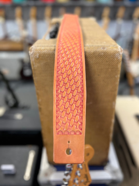 Cheesecake Leathers Red Basket Weave Guitar Strap