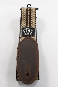 LM Products Guitar Strap Woven Tan w/ Brown Stripes and Brown Leather Ends FM-3 *Free Shipping in the USA*