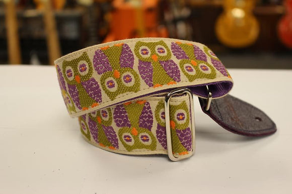 Souldier Owls Purple guitar strap w/ purple leather ends *Free Shipping in the USA