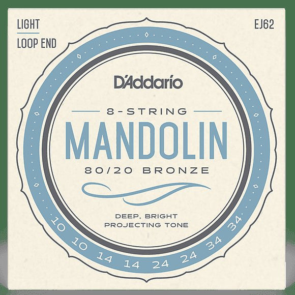 D'Addario EJ62 80/20 Bronze Mandolin Strings Light 10-34 Standard