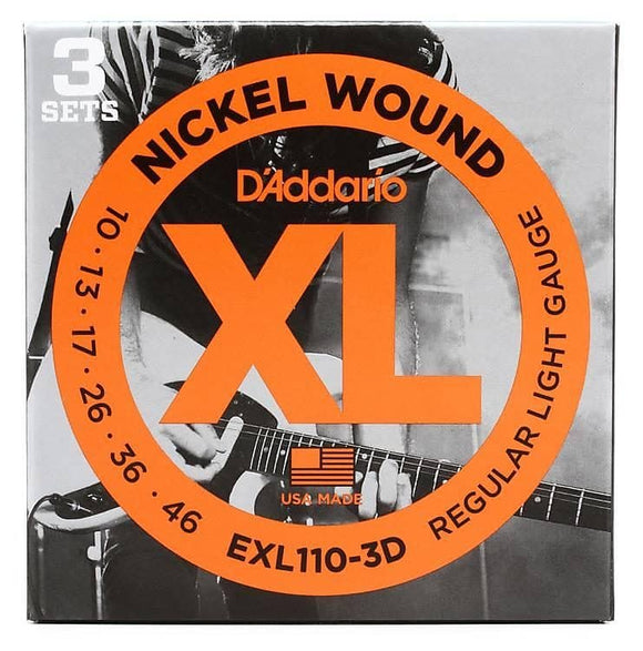 D'Addario EXL110-3D Nickel Wound Electric Guitar Strings, Regular Light Gauge 3-Pack