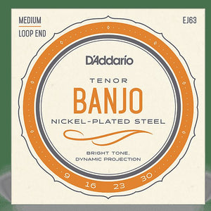D'Addario EJ63 Nickel Tenor Banjo Strings, Medium Gauge 4 String 9-30